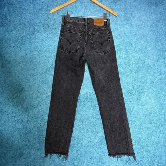 Levi's Premium Wedgie Jeans Womens 24 Button Fly Gray High Rise Denim Raw Hem - Picture 2 of 16